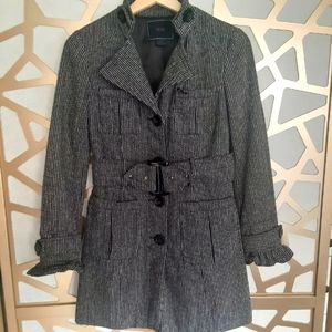 FOREVER21 Wool Blend Trench Coat Black & White with Ruffles.